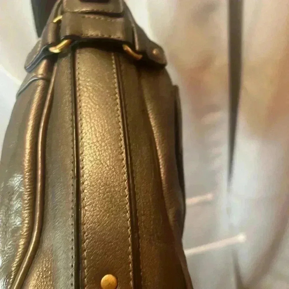 Gunmetal Gray Leather Shoulder Bag - Picture 6 of 10